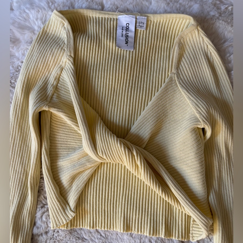 Cotton On Twist-Front Rib Knit Long Sleeve Top - Yellow - Picture 2 of 5